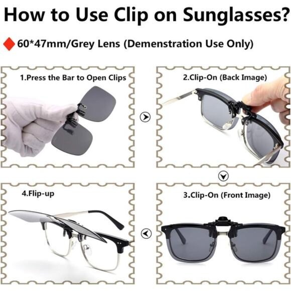 Polarized Clip On Sunglasses Flip Up Metal Rimless Sunglasses For Prescription - Picture 5 of 7